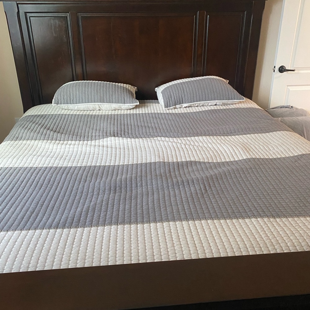 Sonoma Gray and White Quilted Bedding Set Modern Striped Design